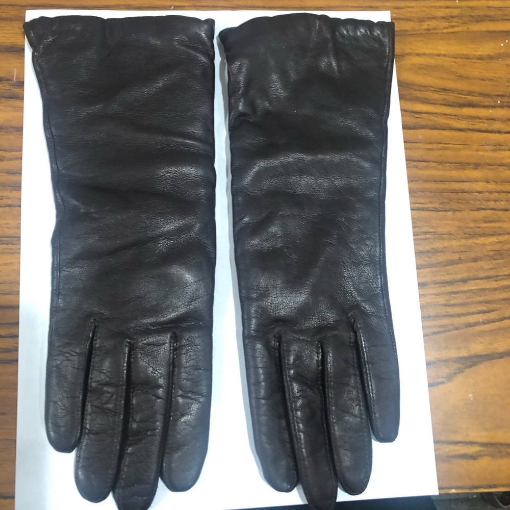 Brown leather 100% cashmere lined gloves, size 7